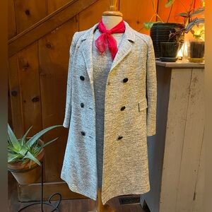 Vintage Shift Dress & Double Breasted Coat Set with Silk Scarf